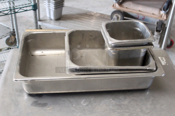 AMAZEBALLS! Set of 5 Stainless Steel Hotel Pans, (1) Full Size (2) 1/2 Pans (2) 1/6 Pans, 5x Your Bid - Image 2 of 3