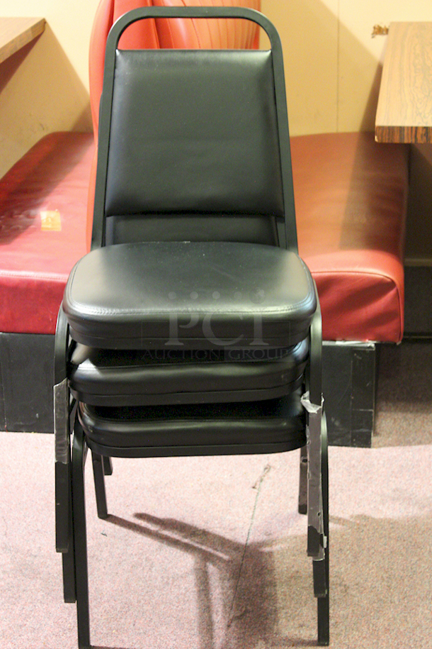 LIKE NEW! Metal Frame Cushioned ed Banquet Dining Chairs, Black, Stackable.  17-1/2x19-1/2x33. 3x Your Bid - Image 5 of 5