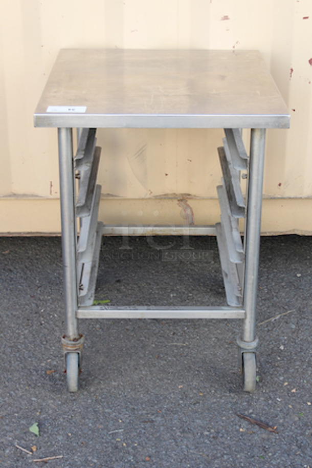 APW 65-2630 Worktop With (4) Bun Pan Racks On Commercial Casters 30x26x34
