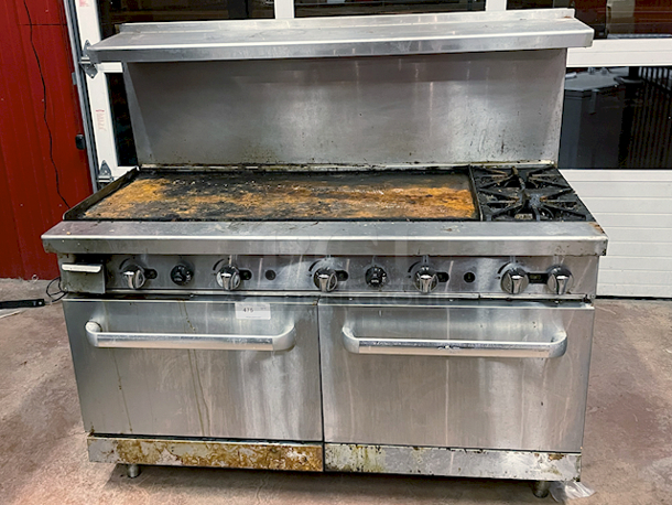 SUPER! Atosa ATO-48G2B 60″ Gas Range With a 48” Griddle Top [3/4" Thick Plate], 2 Open Range Burners And 2 Ovens, Natural Gas. (2) Top Burners: 25,000 BTU, Griddle: 27,000 BTU and 2 Oven Burners: 27,000 BTU - Oven temperature range between 175°F to 550°F - Image 1 of 6