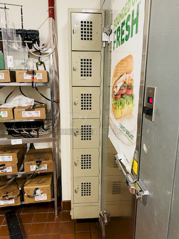 NICE!! Winholt WL-66/15 Single Column Six Door Steel Locker with Perforated Doors - 12" x 15" x 78" - Image 1 of 5