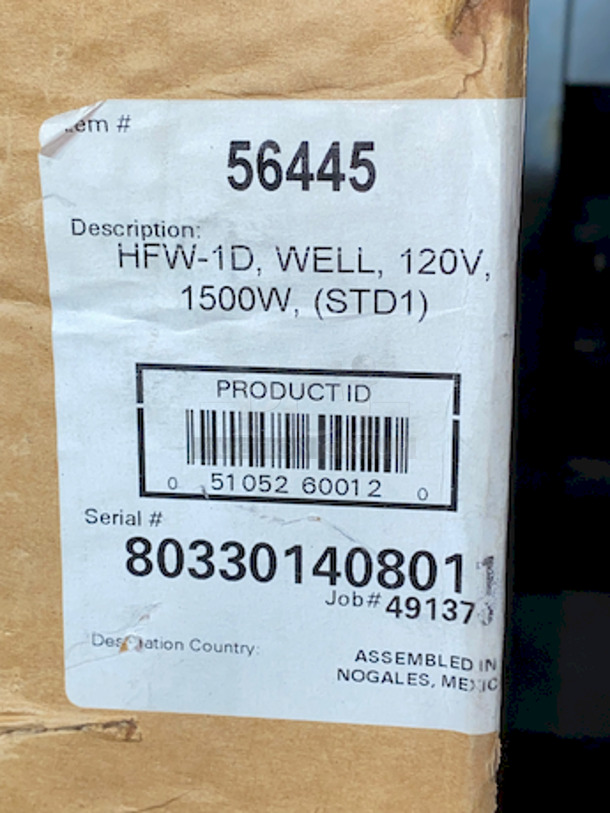 PALLET FULL! Includes: BRAND NEW, NEVER USED APW Wyott HFW-1D, Hot Well, 120v, Commercial Swamp Cooler, Missing the Motor and Once Side Cover, Sliding Full Size Pan Lids, Chaffers, Chicken Wire, Ceiling Menu Board Mount, Mini-Refrigerator.  - Image 4 of 10