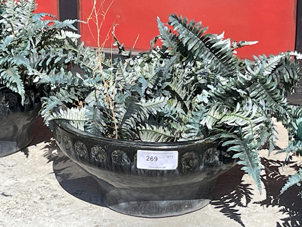LARGE! Decorative Ceramic Potter With Artificial Plants - Image 1 of 2