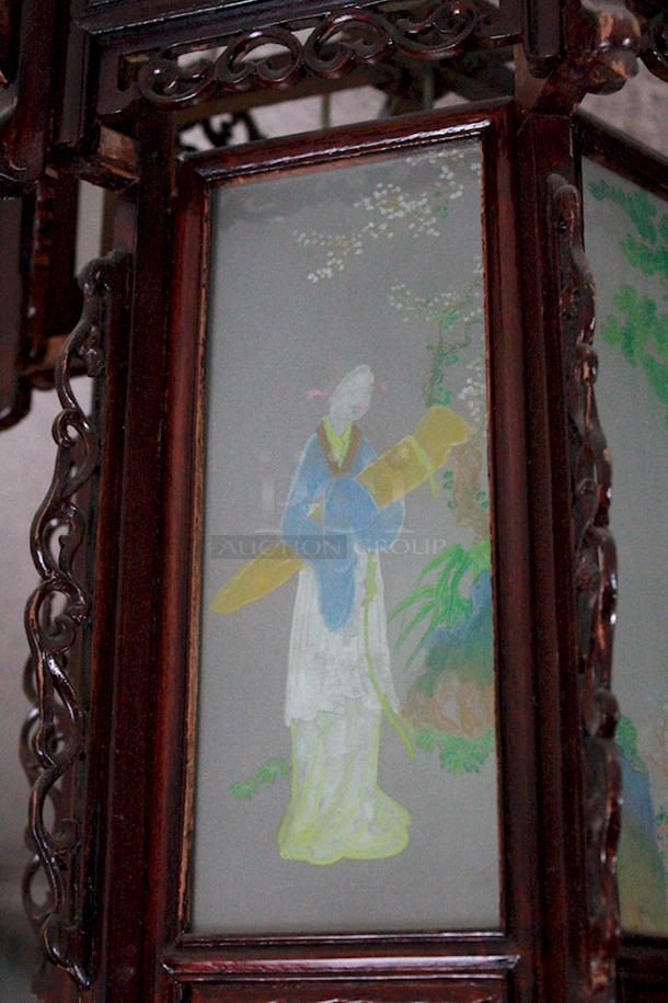 VINTAGE! Classical Chinese Hanging Lanterns With Ornate Carvings & Designs, With Light Fixture. - Image 5 of 6