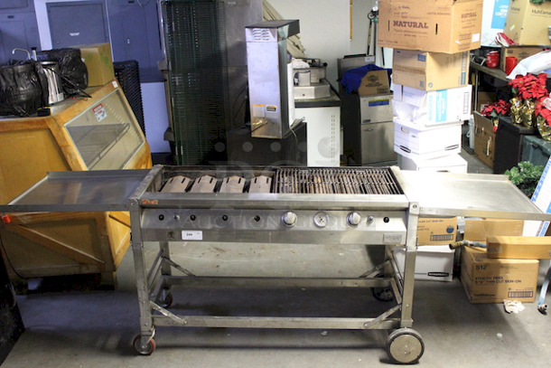 SWEET! Grand Cafe BBQ Grill model CGE06ALP, Propane, 116000BTU. Fully Functional. On HD Commercial Casters. Missing Grate on the Left Side and Some Of The Knobs. 
65-1/2x24-1/4x37 - Image 7 of 10