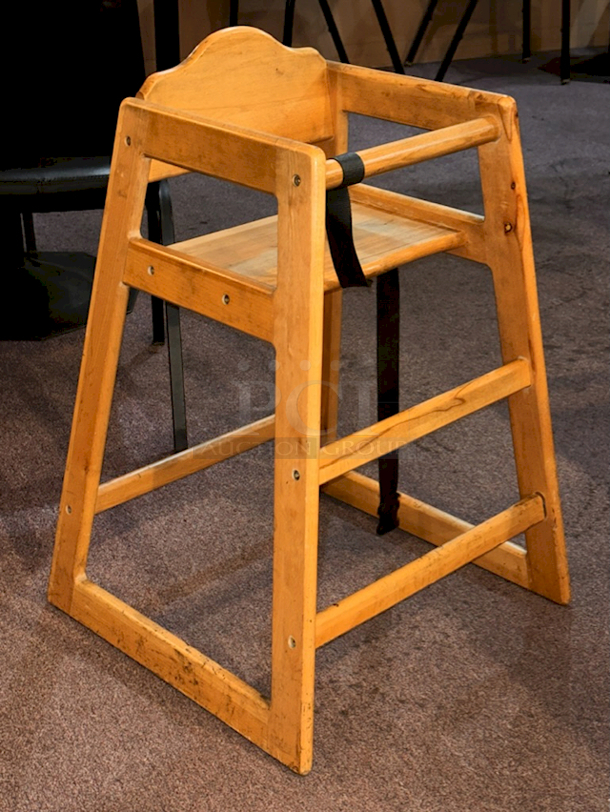 SOLID! Wood Highchair, Standard Height, Walnut Finish With Safety Strap.  - Image 2 of 5