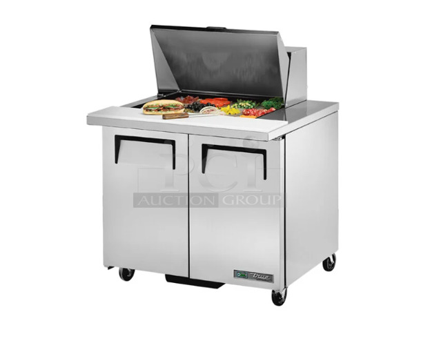 Excellent Condition True TSSU-36-12M-B 36  2 Door Mega Top Refrigerated Sandwich Prep Table 115 Volt Tested and Working - Image 1 of 5