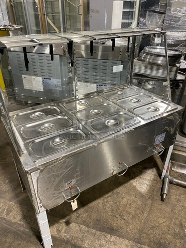 Nice! DUKE Stainless Steel Commercial Electric Powered 3 Bay Steam Table! On legs! With Sneeze Guard! Model E303M Serial 12063092 - Image 5 of 7