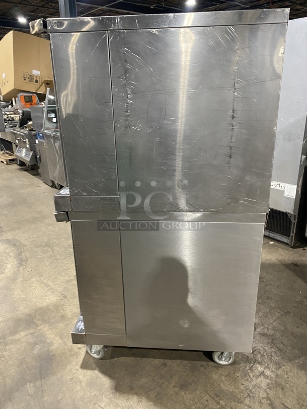 Sweet! Franklin Gas Powered Double Stacked Convection Oven W/ View Through Doors! Metal Oven Racks And Thermostatic Controls! On Commercial Casters! 2X Times Your Bid Makes One Unit!  - Image 3 of 4