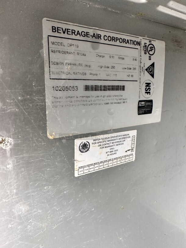 Late Model Beverage-Air DP119 119 inch 4 Door Refrigerated Pizza Prep Table 115 Volt Working - Image 7 of 7