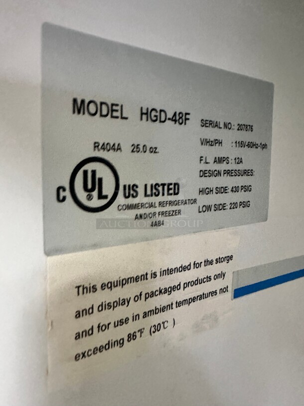 Late Model! Commercial HGD-48F Two Glass Door Freezer 115 Volt Working - Image 7 of 9