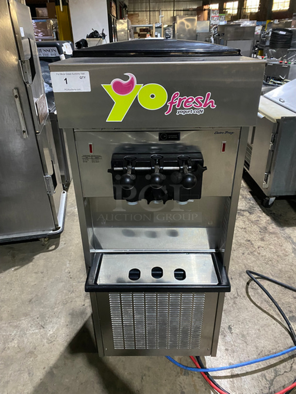 LATE MODEL! Electro Freeze 3 Handle Electric Powered Soft Serve Ice Cream/Yogurt Machine! All Stainless Steel Body! O n Casters! Model: SL500132 SN: B2R706 208/230V 60HZ 3 Phase