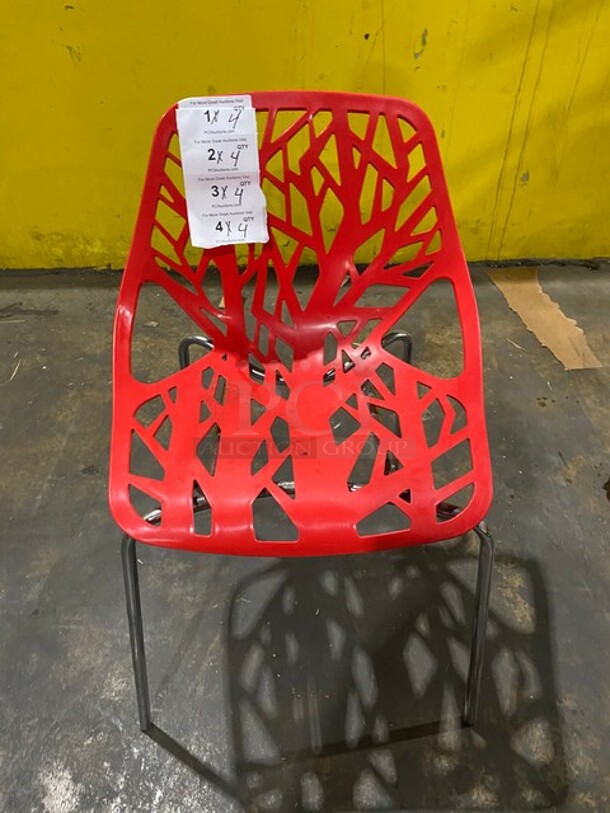 UNIQUE! Red Poly Decorative Chair! With Metal Base! 4x Your Bid!