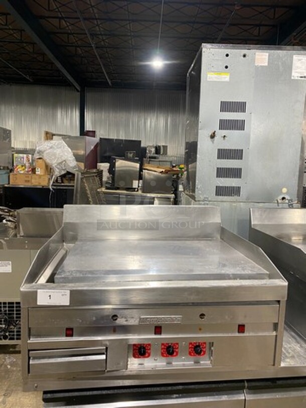 MagiKitch'n Commercial Countertop Gas Powered Flat Top Griddle! With Back And Side Splashes! All Stainless Steel! - Image 1 of 8