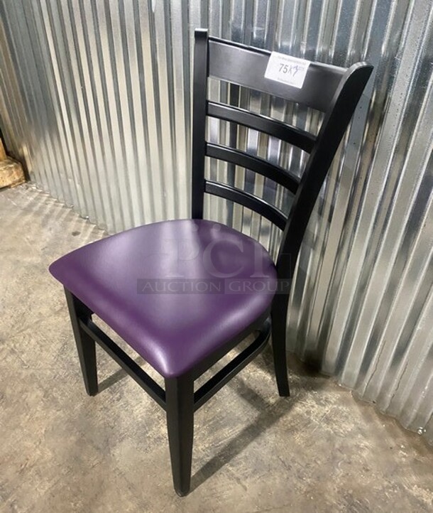 NEW! Black Wood Dining Chair With Purple Vinyl Seat! 3x Your Bid! - Image 2 of 6