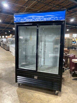 Kelvinator Commercial 2 Door Reach In Cooler Merchandiser! With View Through Doors! Poly Coated Racks! On Casters! Model: KCGM47RB 115V