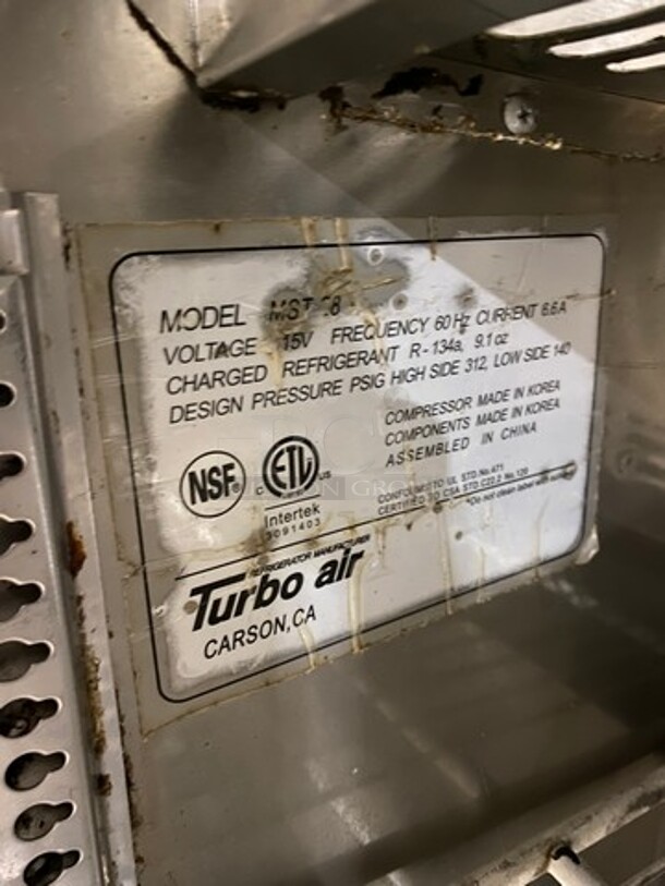 Turbo Air Refrigerated Salad Bar Island! With Double Over Head Shelf Storage! Single Door Storage Space Underneath! All Stainless Steel! On Casters! Model: MST28 115V - Image 6 of 10