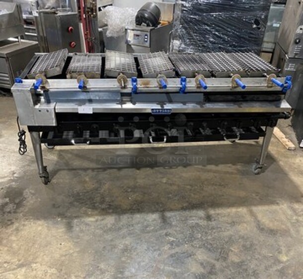 AMAZING FIND! Attias Commercial Natural Gas Powered Dual Sided Rotating Charcoal Broiler Grill! All Stainless Steel! On Casters! WORKING WHEN REMOVED! - Image 1 of 11