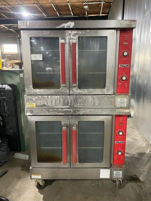 Vulcan Commercial Electric Powered Double Deck Convection Oven! With View Through Doors! Metal Oven Racks! All Stainless Steel! On Casters! 2x Your Bid Makes One Unit!