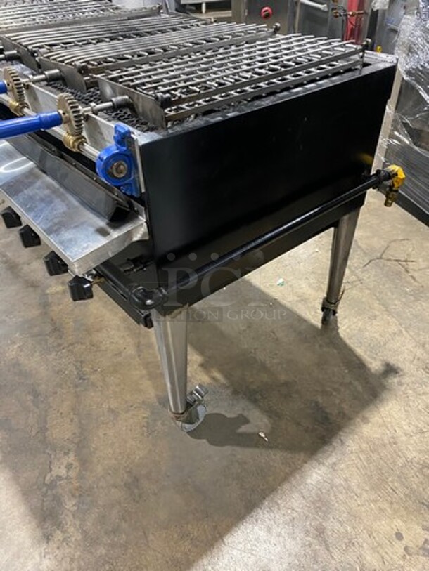 AMAZING FIND! Attias Commercial Natural Gas Powered Dual Sided Rotating Charcoal Broiler Grill! All Stainless Steel! On Casters! WORKING WHEN REMOVED! - Image 4 of 11