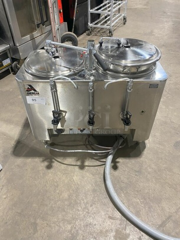 American Metal Ware All Stainless Steel Dual Coffee Brewer! With Hot Water Line! On Legs! Model 8103E Serial 106166! 120/208V 1 Phase!  - Image 1 of 11