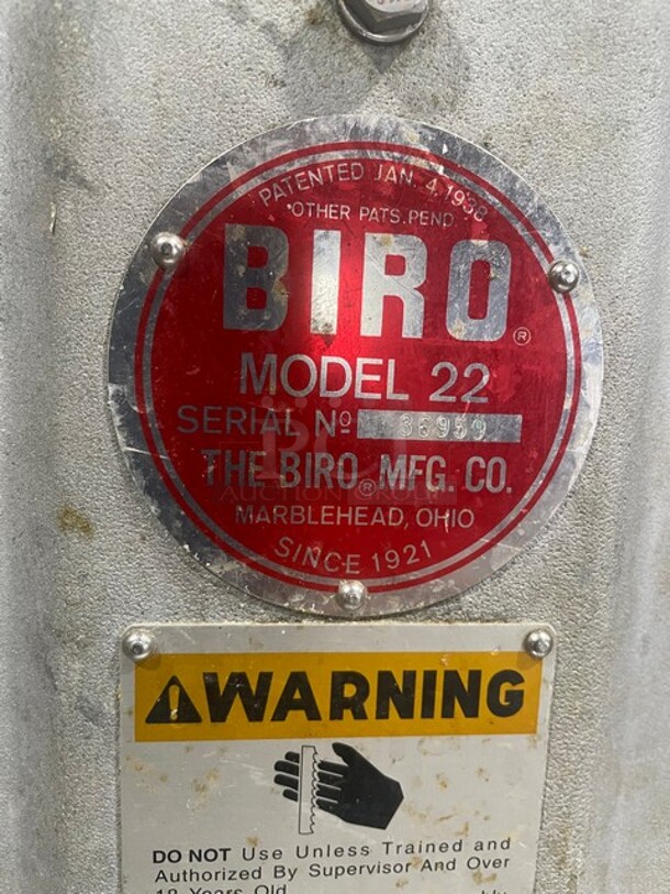 SWEET! Biro Commercial Floor Style Heavy Duty Meat Saw! All Stainless Steel! Model 22 Serial 36959! On Legs! 1Phase!  WORKING WHEN REMOVED! - Image 8 of 12