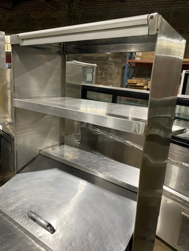 Turbo Air Refrigerated Salad Bar Island! With Double Over Head Shelf Storage! Single Door Storage Space Underneath! All Stainless Steel! On Casters! Model: MST28 115V - Image 9 of 10