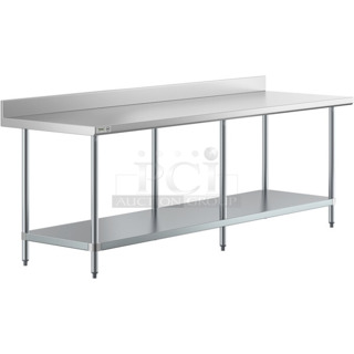 BRAND NEW SCRATCH AND DENT! Regency 600TB3096G 30" x 96" 18-Gauge 304 Stainless Steel Commercial Work Table with 4" Backsplash and Galvanized Undershelf