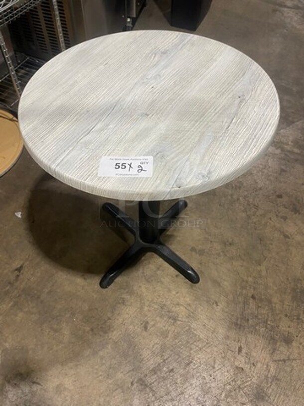 LIKE NEW! Round Wooden Pattern Table! With Black Metal Base! 2x Your Bid! - Image 1 of 4