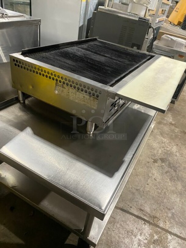 Bakers Pride Commercial Countertop Natural Gas Powered 48 Inch Char Broiler Grill! On Commercial 60 Inch Equipment Stand! With Underneath Storage Space! All Stainless Steel! Model XX8 Serial 592381707002! On Casters! Working When Removed! - Image 3 of 9