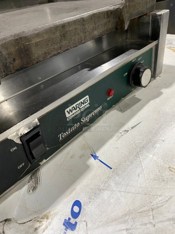 NICE! Waring Commercial Countertop Panini/Sandwich Tostato Supremo Grill! All Stainless Steel! Press With Flat Surface! Model: WFG250 120V  - Image 7 of 8