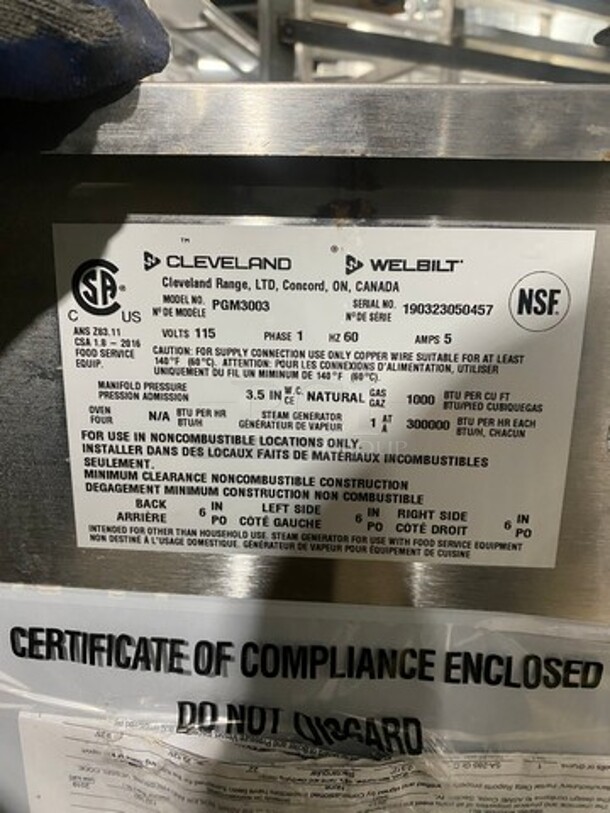 WOW! Cleveland Stainless Steel Commercial Floor Style Natural Gas Powered 3 Deck Pressure Steam Cabinet!! MODEL PGM3003 SN:190323050457 115V 1PH - Image 8 of 12