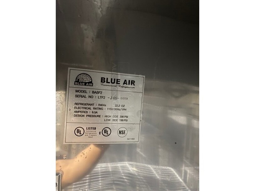 Blue Air Commercial 2 Door Reach In Freezer! All Stainless Steel! On Casters! Model: BASF2 SN: LTF2N040001 115V 60HZ 1 Phase - Image 6 of 10