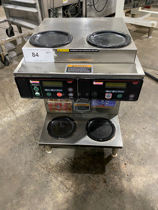 Bunn Commercial Countertop Dual Coffee Brewing Machine! With 4 Coffee Pot Warming Stations! All Stainless Steel! On Small Legs! Model: AXIOM2/2TWIN SN: AXTN009240 120/208/240V 60HZ 1 Phase