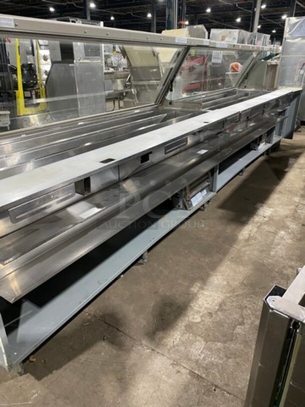 AMAZING! Duke Stainless Steel Commercial Subway Prep Line w/ Lowering Sneeze Guards! (1) Hot Well, (2) Refrigerated Prep Tables! - Image 4 of 12