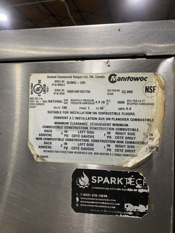 Great! US Range/Garland Natural Gas Powered Double Stacked Convection! Summit Series! With View Through Doors! With Metal Racks! Model SUMG100 Serial 1609100102756!  On Legs! 2 X Your Bid Makes One Unit! - Image 9 of 12