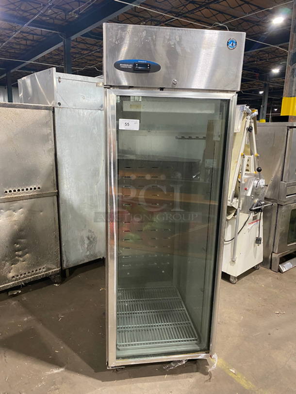Hoshizaki Commercial Single Door Reach In Cooler! With View Through Door! With Poly Coated Racks! Stainless Steel Body! On Casters! Model: CR1BFGYCR SN: E50012B 115V 60HZ 1 Phase