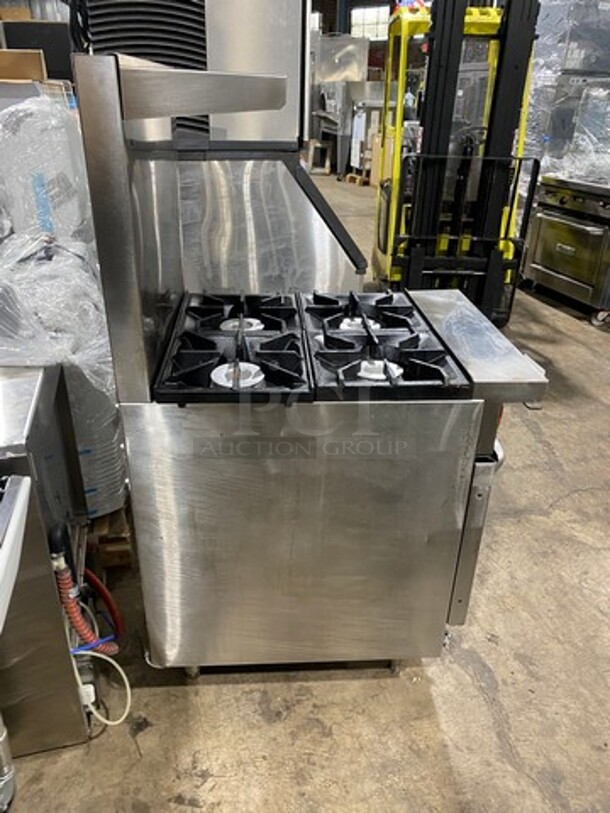 Nice! LATE MODEL! Sierra Commercial Natural Gas Powered 4 Burner Stove! With Raised Back Splash And Salamander Shelf! With Oven Underneath! All Stainless Steel! On Legs! - Image 3 of 11