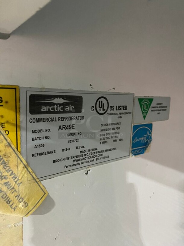 Artic Air Commercial 2 Door Reach In Refrigerator! All Stainless Steel! With Poly Coated Racks! 115V! Model: AR49E SN: 5030702! - Image 8 of 9