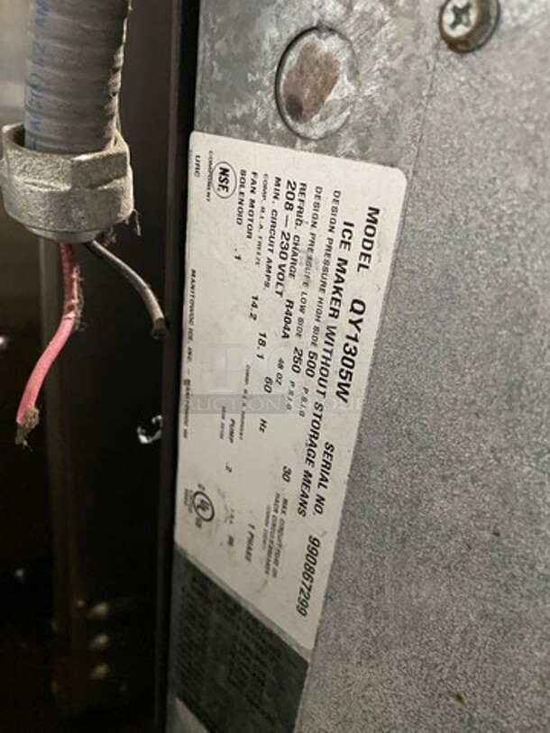 Manitowoc Commercial Ice Maker Machine Head! All Stainless Steel! Model: QY1305W SN: 990867299 208/230V 1 Phase - Image 4 of 5