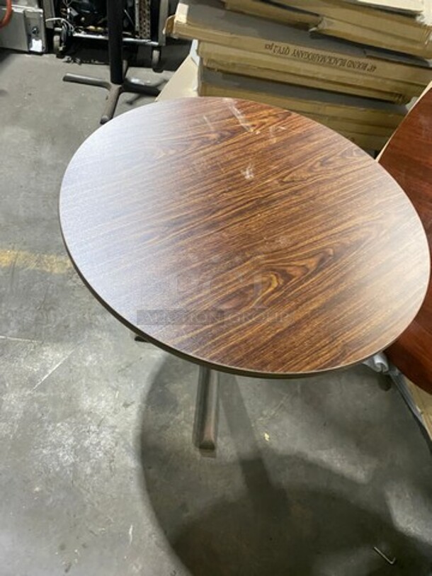 IN THE BOX! G & G Commercial 36" Round Oak/ Walnut Tabletops! With Metal Base! EACH LOT MAY HAVE DIFFERENT STYLE METAL BASE! EACH BOX HAS 2 TABLETOPS! 1 BOX PER LOT NUMBER! 2x Your Bid! - Image 4 of 6