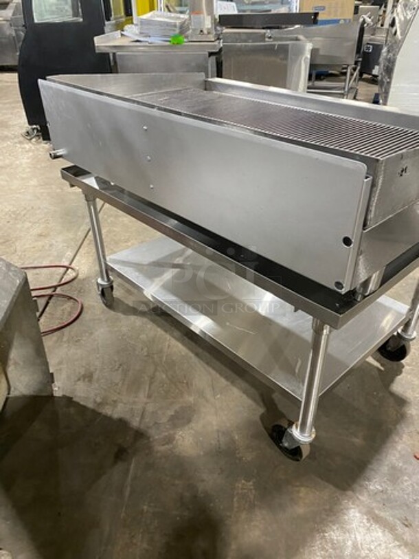 NICE! Imperial Commercial Natural Gas Powered Grooved Grill! With Back And Side Splashes! On Legs! On Equipment Stand! With Storage Space Underneath! All Stainless Steel! On Casters! - Image 3 of 9