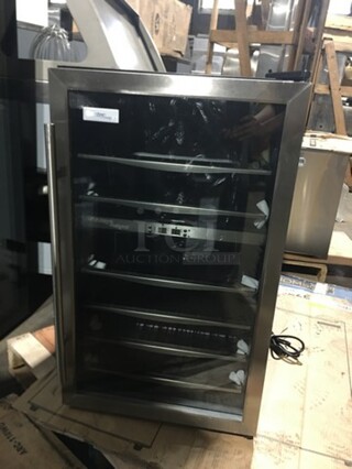 NEW! OUT OF THE BOX! SCRATCH-N-DENT! Danby Single Door Wine Bottle Cooler/Chiller! With View Through Door! With Racks! 38 Wine Bottle Capacity! Model: DWC040A3BSSD 115V