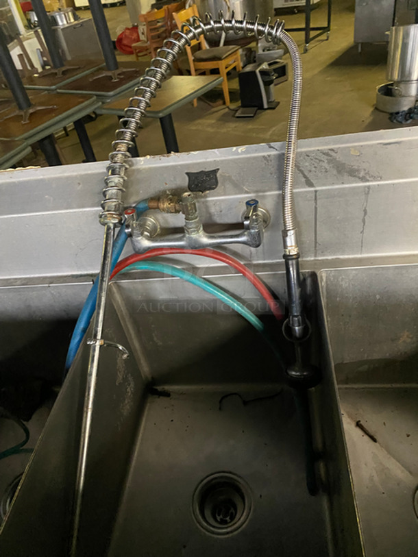 Duke Commercial 3 Bay Sink! With Dual Drainboard, Handles And Spray Nozzle Attachment! All Stainless Steel! On Legs! - Image 5 of 7