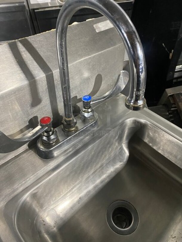 Commercial Stainless Steel Hand Sink! With Raised Back Splash! With Faucet And Handles! - Image 6 of 7