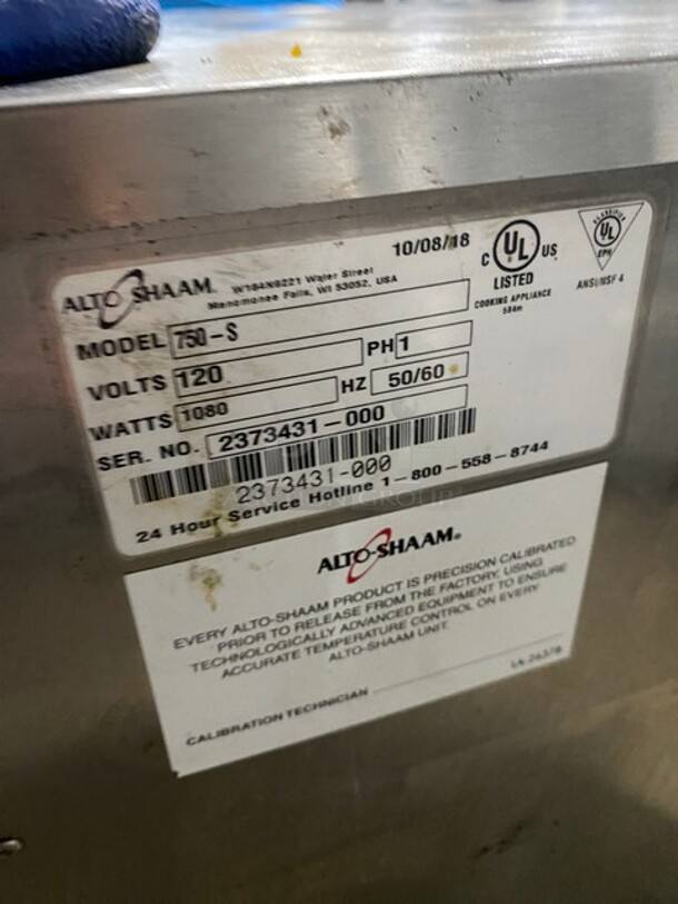 Late Model! 2018 Alto Shaam Stainless Steel Commercial Heated Holding Cabinet on Commercial Casters!  Working When Removed! MODEL 750-S SN: 2373431-000 120V 1PH - Image 5 of 8