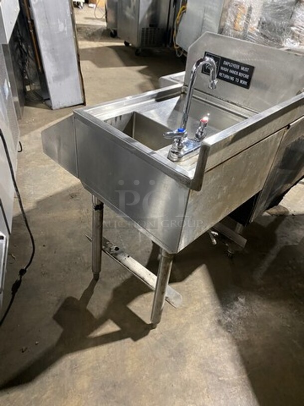 Beca Commercial Undercounter Ice Bin/ Bartender Cocktail Station! With Built In Hand Sink! With Faucet And Handles! With Speed Rail! With Back Splash! All Stainless Steel! On Legs! - Image 3 of 9