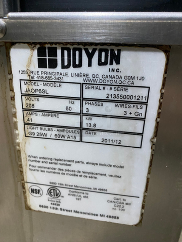 BEAUTIFUL! LATE MODEL! Doyon Baking Equipment Commercial Electric Powered Convection/Proofer Oven! With Steam Injection! With View Through Doors! With Metal Oven Racks! All Stainless Steel! On Casters! Model: JAOP6SL SN: 213550001211 208V 60HZ 3 Phase - Image 9 of 10
