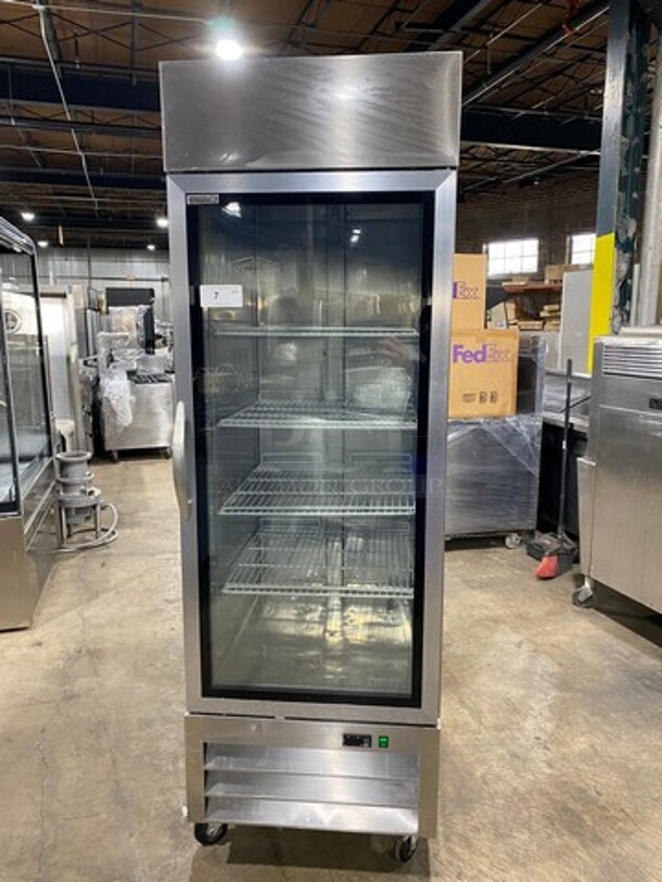 Kool It Commercial Single Door Reach In Cooler Merchandiser! View Through Door! With Poly Coated Racks! All Stainless Steel! On Casters! Model: KB27RG SN:KB27RG8181309 115V 60HZ 1 Phase