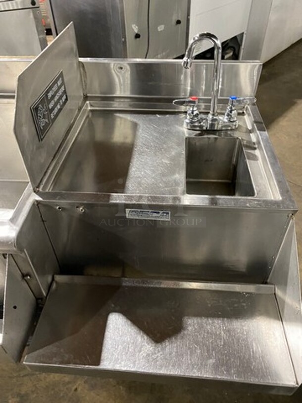 Beca Commercial Undercounter Ice Bin/ Bartender Cocktail Station! With Built In Hand Sink! With Faucet And Handles! With Speed Rail! With Back Splash! All Stainless Steel! On Legs! - Image 7 of 9